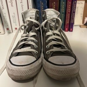 brown charcoal high top converse